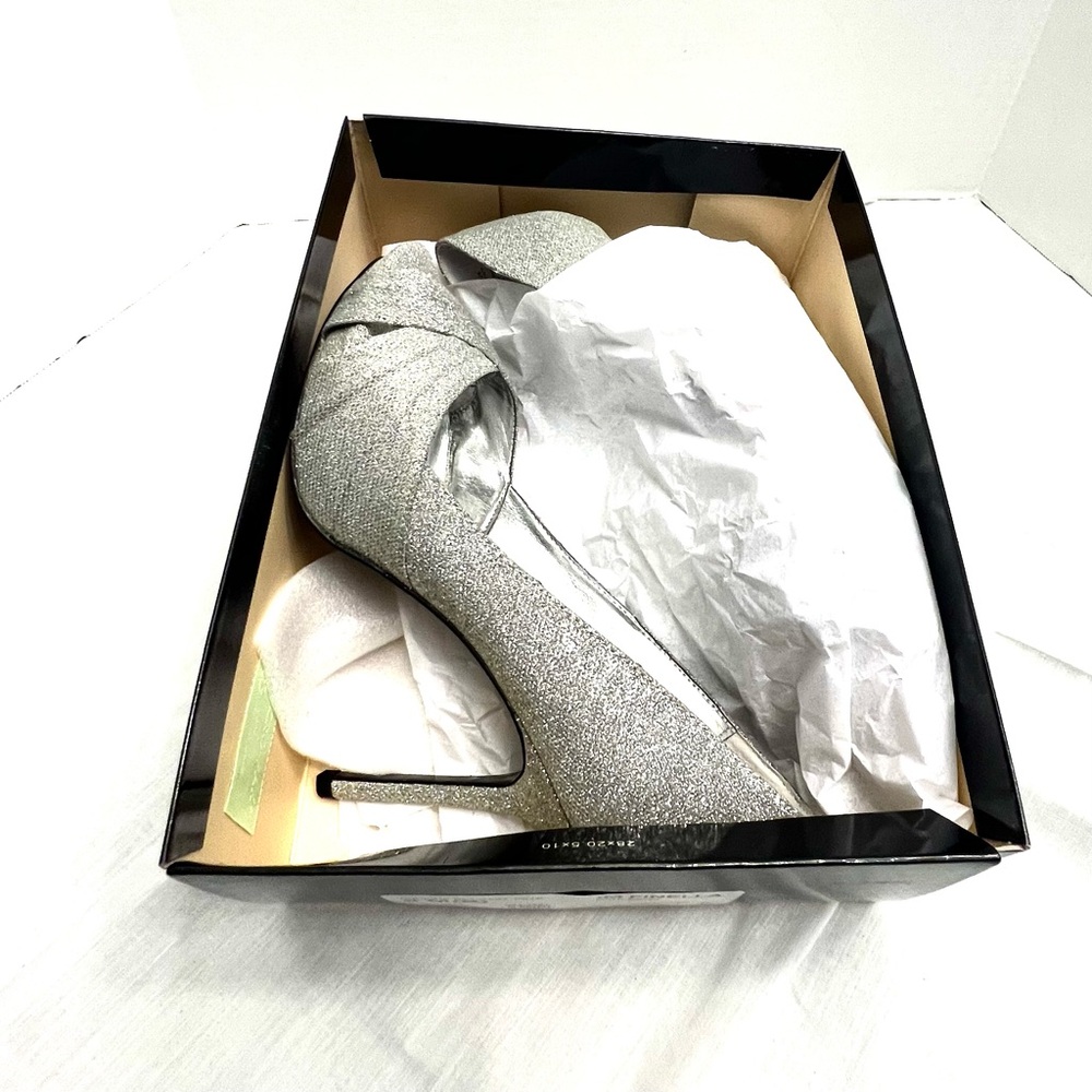 Dark Silver Sparkly Open Toe Pumps with 4" Heel Size 9M